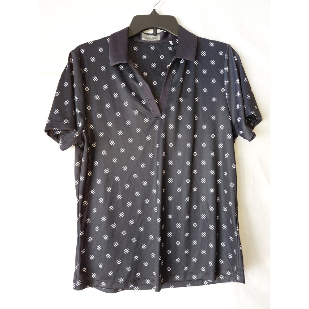 Callaway Ladies Chevron Floral Print Golf Shirt: Black Size Large NWT